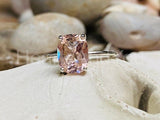 2.3ct Cushion Cut Simulated Peach Morganite Solitaire Ring 14k White Gold Plated