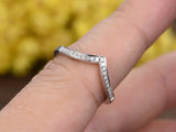 1ct Round Cut Diamond V Shaped Chevron Curved Wedding Band 10k White Gold Finish