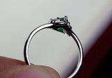 0.2ct Engagement Ring Pear Cut Emerald Curved Minimalist 14k White Gold Finish