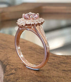 4ct Round Cut Peach Morganite Engagement Ring Ballerina Halo 14k Rose Gold Over