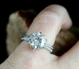 1ct Round Cut Diamond Lotus Solitaire Engagement Ring 14k White Gold Finish