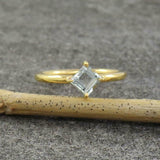 0.5ct Engagement Ring Princess Cut Blue Aquamarine Solitaire 14k YellowGold Over