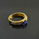 1.4ct Oval Cut Blue Sapphire Diamond Accent Solitaire Ring 14k YellowGold Finish