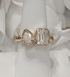 2.2ct Emerald Cut Simulated Diamond Bezel Two Stone Ring 14k Yellow Gold Plated