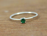 0.4ct Engagement Ring Round Cut Emerald Solitaire Minimalist 14k White Gold Over
