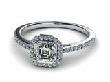 1.5ct Asscher Cut Accent Solitaire Halo Engagement Ring 14k White Gold Finish