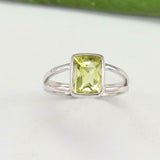 2.2ct Engagement Ring Radiant Cut Green Peridot Split Shank 14k WhiteGold Finish