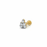0.3ct Round Cut Diamond Leaf Design Nose Pin Ring Piercing 14k YellowGold Finish