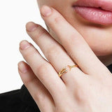 0.1ct Round Cut Moissanite Crescent Star Engagement Ring 14k Yellow Gold Plated