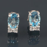 2.3ct Stud Earrings Oval Cut Blue Topaz Dainty Partywear 14k White Gold Finish