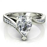 1.7ct Pear Cut VVS1 Diamond Twisted Swirl Engagement Ring 14k White Gold Finish