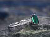 2.3ct Green Emerald Cut Engagement Ring Diamond Accents 14k White Gold Finish