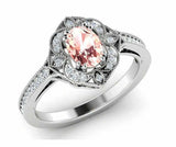 2ct Oval Cut Peach Morganite Engagement Ring Milgrain Halo 14k White Gold Finish