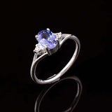 0.45ct Oval Cut Blue Tanzanite Trilogy Split Shank Ring 14k White Gold Finish