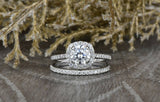 1.6ct Round Cut Diamond Engagement Ring 14k White Gold Finish Halo Bridal Set