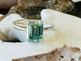 1.56ct Emerald Cut Blue Aquamarine Solitaire Engagement Ring 14k White Gold Over