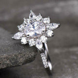 2.4ct Engagement Ring Oval Cut Diamond Sunburst Ballerina 14k White Gold Finish