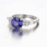 2.7ct Round Cut Purple Amethyst Engagement Ring Trilogy 14k White Gold Finish