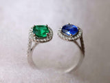 3ct Engagement Ring Cushion Cut Blue Sapphire Open Cuff 14k White Gold Finish