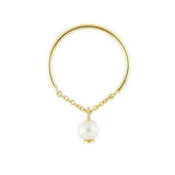 0.3ct Pearl Dangling Women Chain Ring 14k Yellow Gold Finish