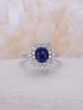 2ct Oval Cut Blue Sapphire Engagement Ring Diamond Ballerina 14k White Gold Over