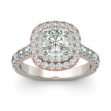 3Ct Round Cut VVS1 Diamond Double Halo Engagement Ring 14K Dual Tone Gold Finish