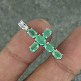 2.5ct Oval Cut Green Emerald Pendant Christ Cross 14k White Gold Finish NO CHAIN