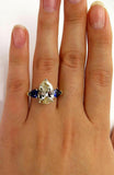 5Ct Pear Cut Yellow Blue Sapphire Trilogy Engagement Ring 14K Dual Gold Finish