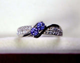 2.25ct Engagement Ring Round Cut Blue Tanzanite Swirl Twist 14k White Gold Over