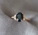 2.4ct Oval Cut London Blue Topaz Marquise Accents Ring  14k Rose Gold Finish