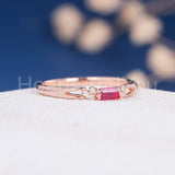 0.2ct Baguette Cut Simulated Pink Ruby Minimalist Ring 14k Rose Gold Plated