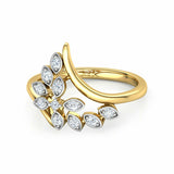 1ct Engagement Ring Round Cut Diamond Leaf Bypass Design 14k Yellow Gold Finish