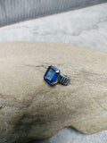 2.4ct Emerald Cut Blue Sapphire Braided Shank Solitaire Ring 14k White Gold Over