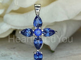 1ct Pear Simulated Sapphire Jesus Cross Pendant 14k White Gold Plated NO CHAIN