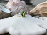 1ct Engagement Ring Oval Cut Green Peridot Split Shank 14k White Gold Finish