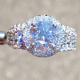 4Ct Round Cut Diamond Iced Accent Halo Engagement Ring 14K White Gold Finish