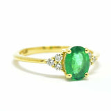 1ct Oval Cut Green Emerald Diamond Petite Engagement Ring 14k Yellow Gold Finish