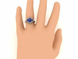 2ct Pear Blue Sapphire Engagement Ring Halo Trilogy Solitaire 14k WhiteGold Over