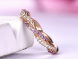 1ct Round Cut Purple Amethyst Wedding Band Twisted Infinity 14k Rose Gold Finish