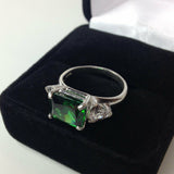 2.5ct Green Emerald Diamond Accent Trilogy Engagement Ring 14k White Gold Finish