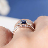 1.2ct Oval Blue Sapphire Engagement Ring 14k White Gold Finish Solitaire Trilogy