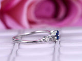 0.5ct Round Cut Blue Sapphire Minimalist Engagement Ring 14k White Gold Finish