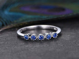 0.5ct Round Cut Blue Sapphire Engagement Ring 5 Stone Promise 14k WhiteGold Over