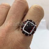 2.2ct Emerald Cut Simulated Red Garnet Halo Cocktail Ring 14k White Gold Plated