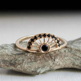 1ct Engagement Ring Round Cut Black Diamond Sun Crown 14k Yellow Gold Finish