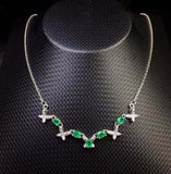 2ct Green Emerald Pendant with Chain Oval Cut Butterfly 14k White Gold Finish