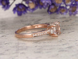 2ct Round Cut Peach Morganite Engagement Ring Diamond Trilogy 14k Rose Gold Over