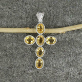 2.5ct Oval Cut Yellow Sapphire Pendant Christ Cross 14k White Gold Over NO CHAIN