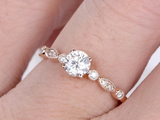 0.5ct Round Cut Diamond Milgrain Accent with Solitaire Ring 14k Rose Gold Finish