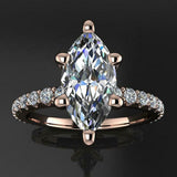 Round Accents Solitaire Engagement Ring 1.8ct Marquise Diamond 14k RoseGold Over